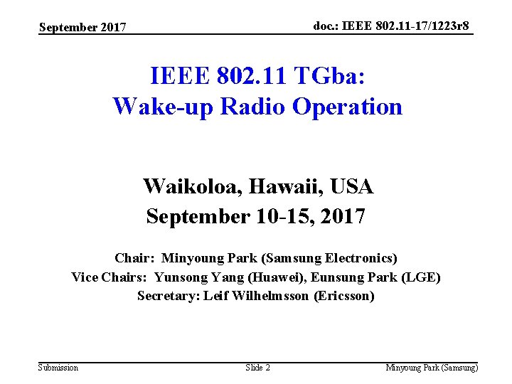 doc. : IEEE 802. 11 -17/1223 r 8 September 2017 IEEE 802. 11 TGba: