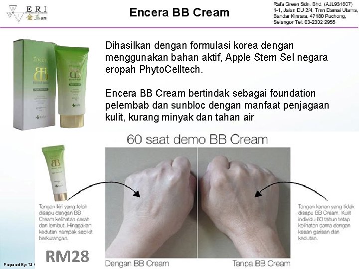 Encera BB Cream Dihasilkan dengan formulasi korea dengan menggunakan bahan aktif, Apple Stem Sel