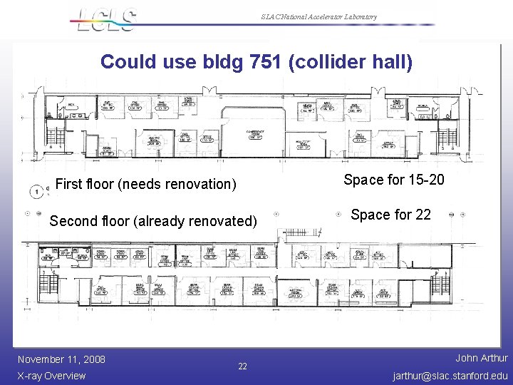 SLAC National Accelerator Laboratory Could use bldg 751 (collider hall) Space for 15 -20