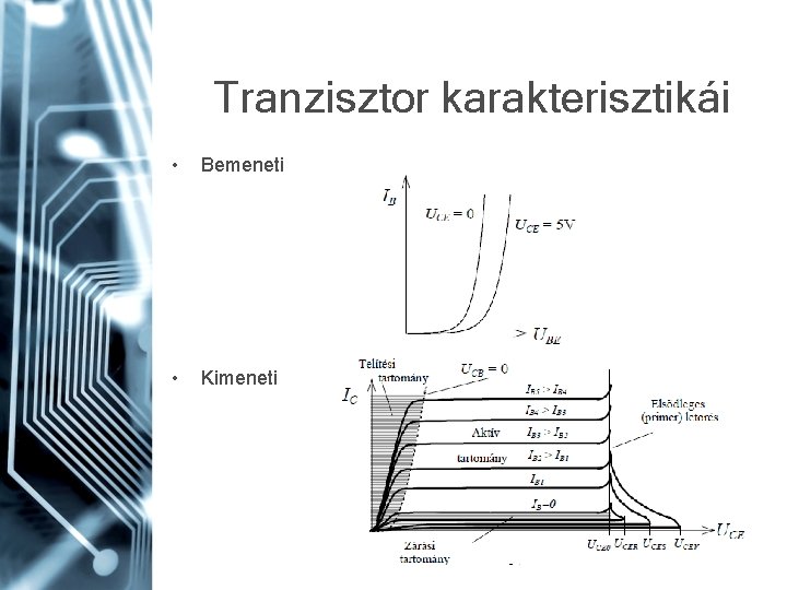 Tranzisztor karakterisztikái • Bemeneti • Kimeneti 