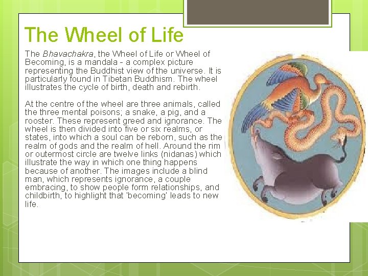 The Wheel of Life The Bhavachakra, the Wheel of Life or Wheel of Becoming,