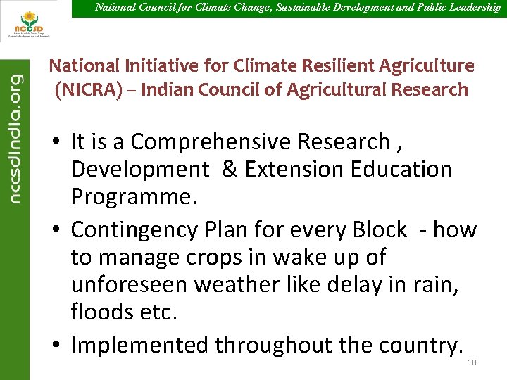 National Council for Climate Change, Sustainable Development and Public Leadership National Initiative for Climate