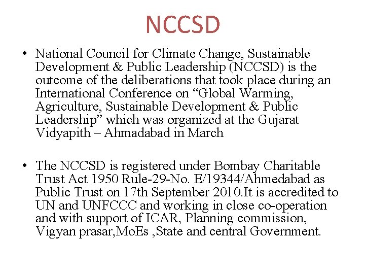 NCCSD • National Council for Climate Change, Sustainable Development & Public Leadership (NCCSD) is