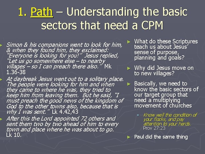 ► ► ► 1. Path – Understanding the basic sectors that need a CPM