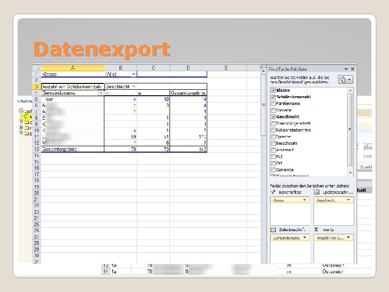 Datenexport Exportieren nach Excel Pivot-Tabelle erstellen 