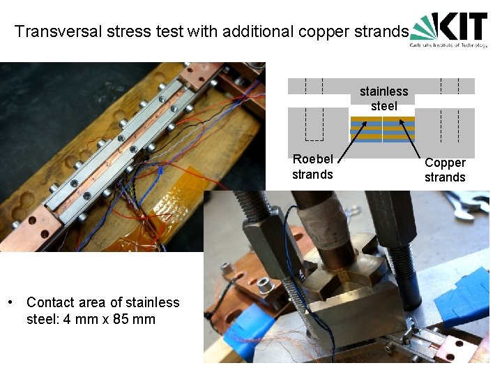 Transversal stress test with additional copper strands stainless steel Roebel strands • Contact area