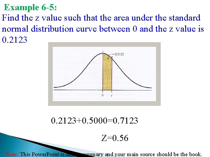 Example 6 -5: Find the z value such that the area under the standard