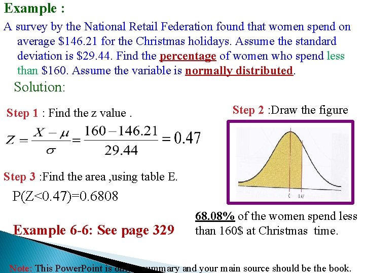 Example : A survey by the National Retail Federation found that women spend on