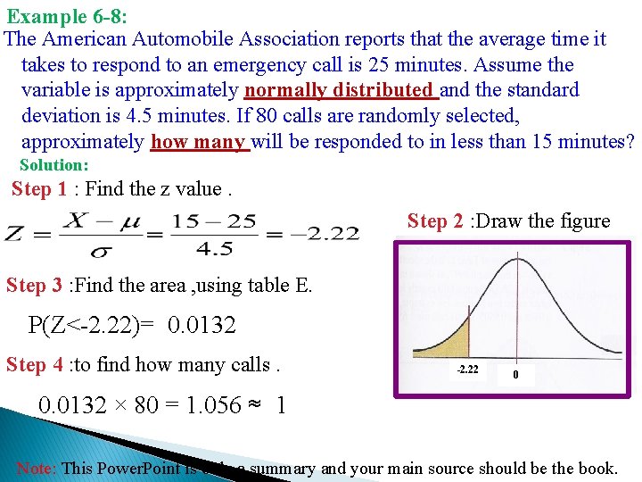 Example 6 -8: The American Automobile Association reports that the average time it takes