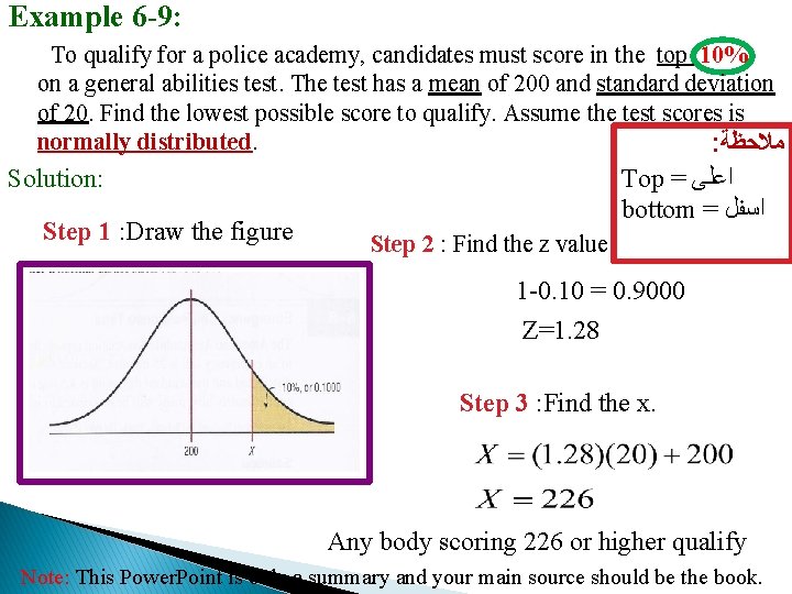 Example 6 -9: To qualify for a police academy, candidates must score in the