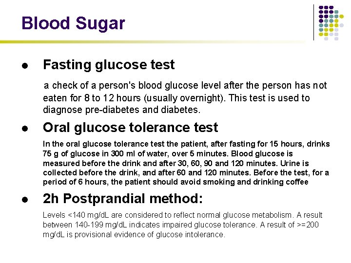 Blood Sugar l Fasting glucose test a check of a person's blood glucose level