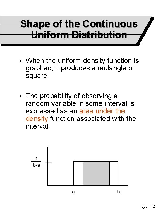 Shape of the Continuous Uniform Distribution • When the uniform density function is graphed,