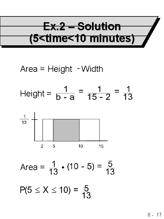 Ex. 2 – Solution (5<time<10 minutes) Area = Height Width Height = Area =