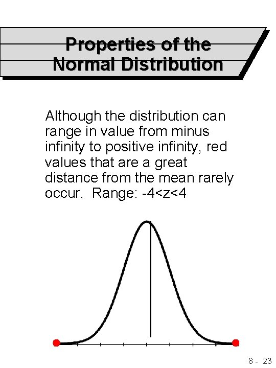 Properties of the Normal Distribution Although the distribution can range in value from minus