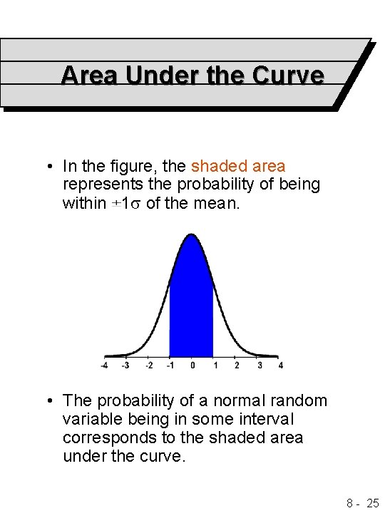 Area Under the Curve • In the figure, the shaded area represents the probability