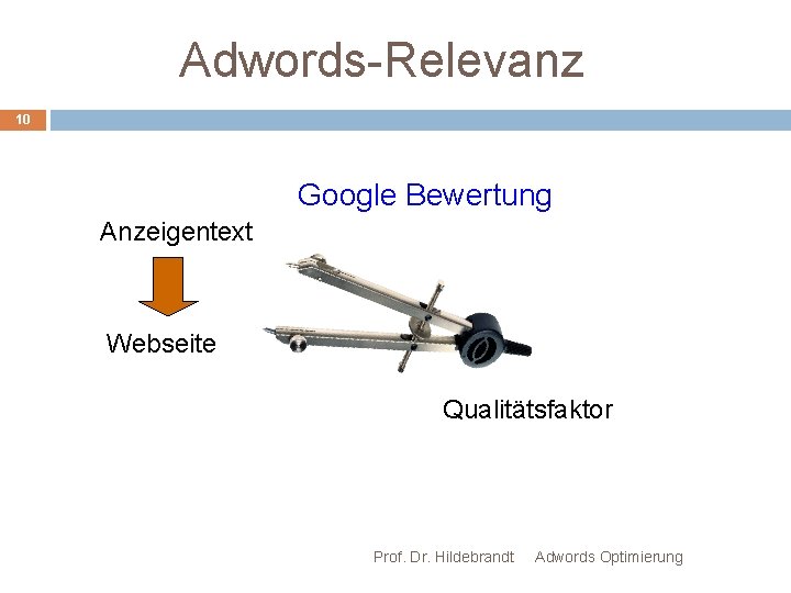 Adwords-Relevanz 10 Google Bewertung Anzeigentext Webseite Qualitätsfaktor Prof. Dr. Hildebrandt Adwords Optimierung 