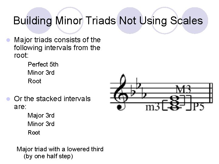 Building Minor Triads Not Using Scales l Major triads consists of the following intervals