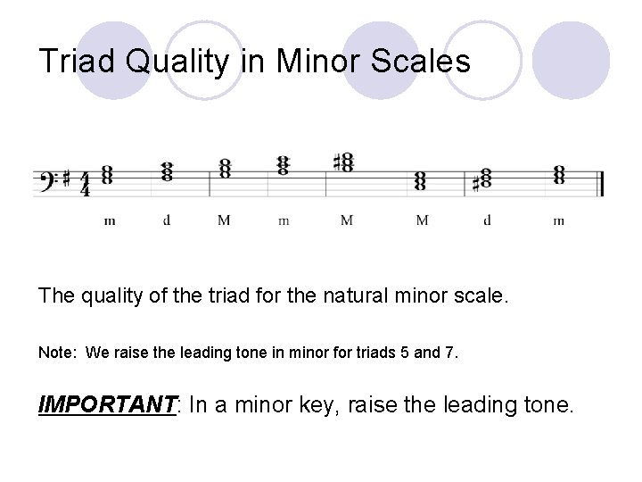 Triad Quality in Minor Scales The quality of the triad for the natural minor