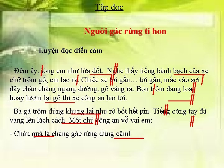 Tập đọc Người gác rừng tí hon Luyện đọc diễn cảm Đêm ấy, lòng