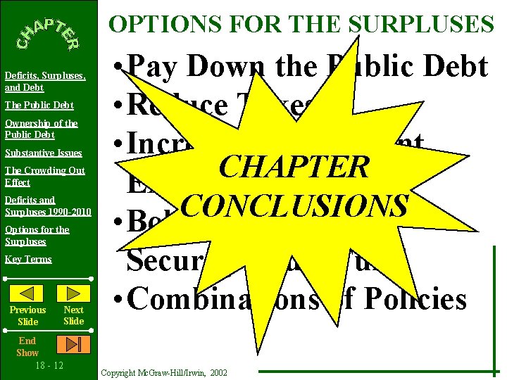 OPTIONS FOR THE SURPLUSES Deficits, Surpluses, and Debt The Public Debt Ownership of the