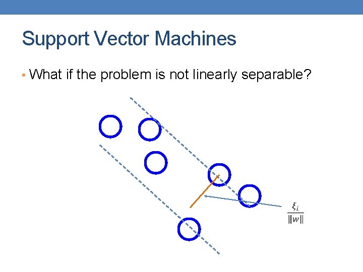 Support Vector Machines • What if the problem is not linearly separable? 