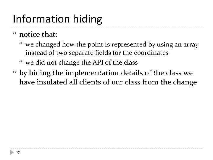 Information hiding notice that: we changed how the point is represented by using an