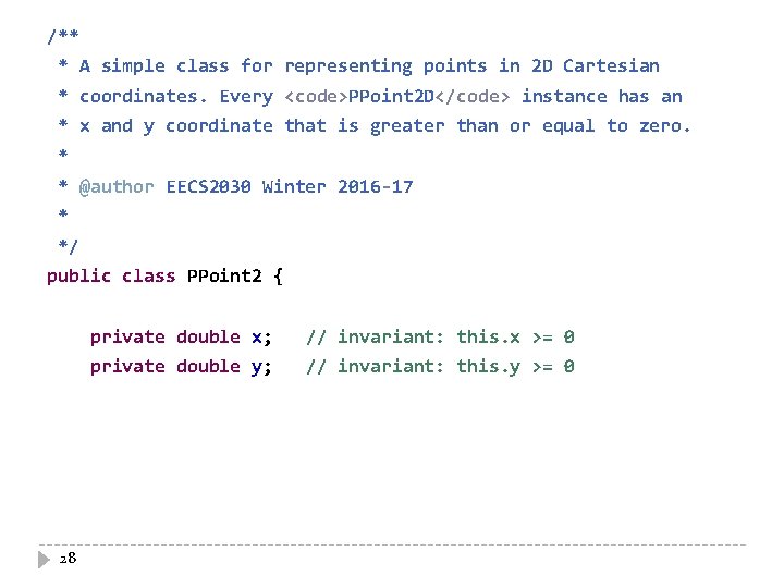 /** * A simple class for representing points in 2 D Cartesian * coordinates.