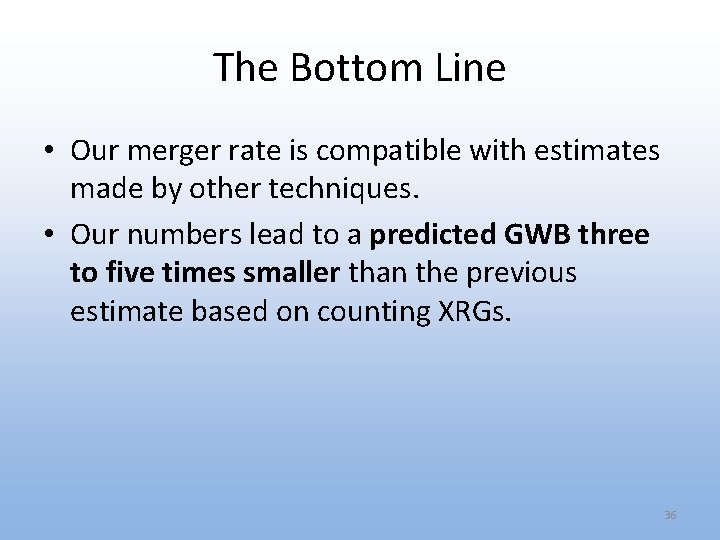 The Bottom Line • Our merger rate is compatible with estimates made by other