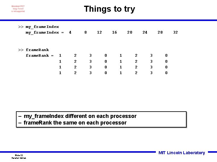 Things to try >> my_frame. Index = >> frame. Rank = 1 1 4