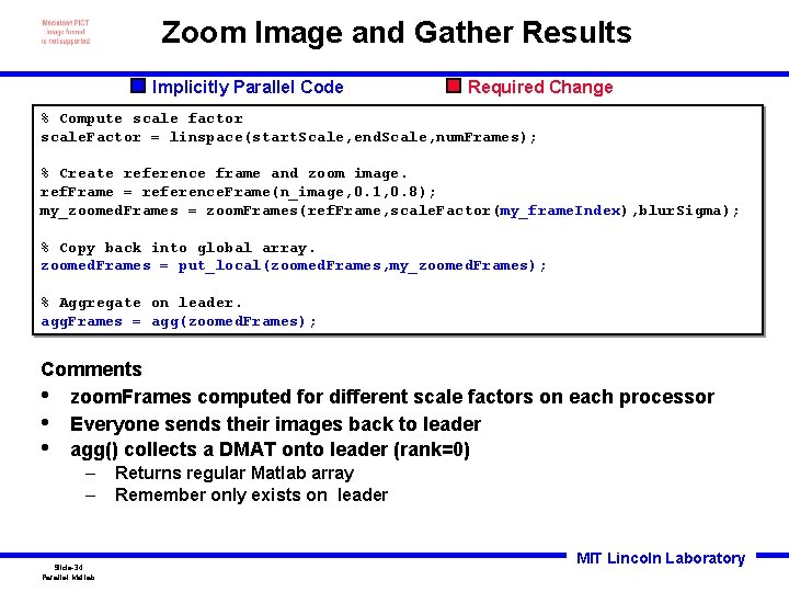 Zoom Image and Gather Results Implicitly Parallel Code Required Change % Compute scale factor