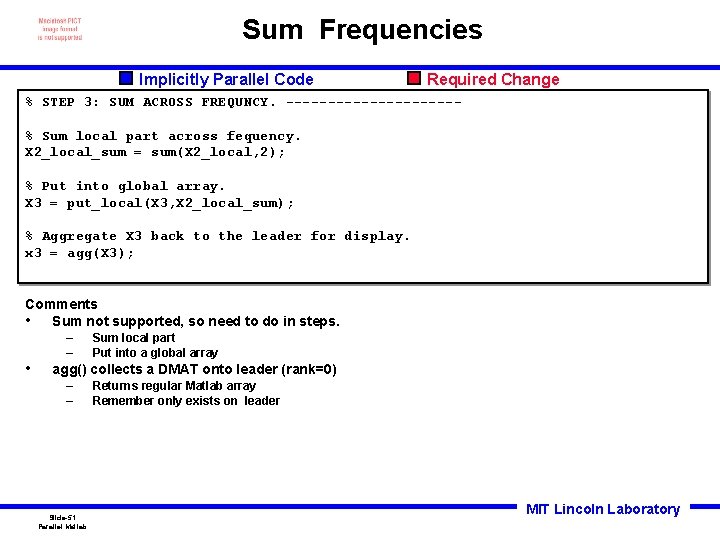 Sum Frequencies Implicitly Parallel Code Required Change % STEP 3: SUM ACROSS FREQUNCY. ----------%