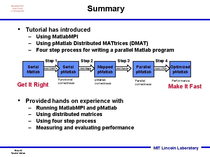 Summary • Tutorial has introduced – Using Matlab. MPI – Using p. Matlab Distributed