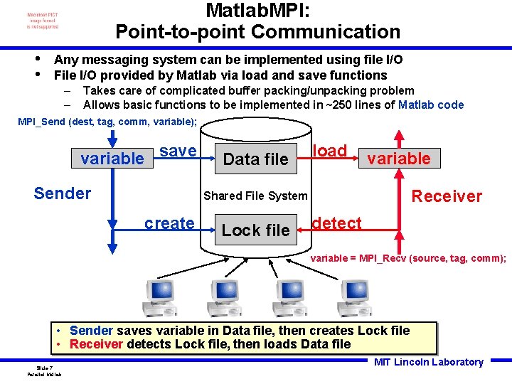 Matlab. MPI: Point-to-point Communication • • Any messaging system can be implemented using file