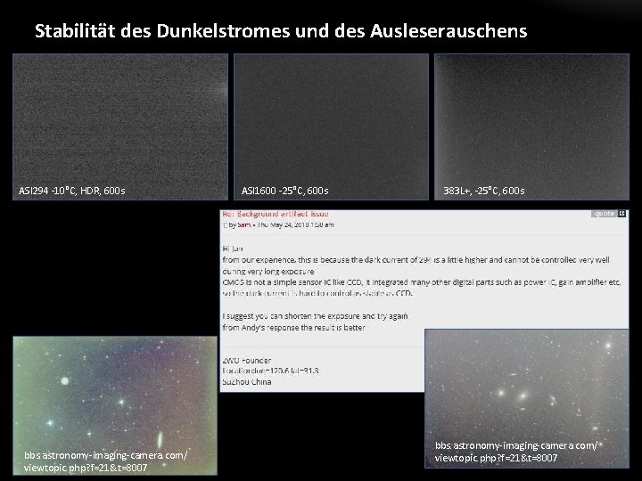 Stabilität des Dunkelstromes und des Ausleserauschens ASI 294 -10°C, HDR, 600 s bbs. astronomy-imaging-camera.