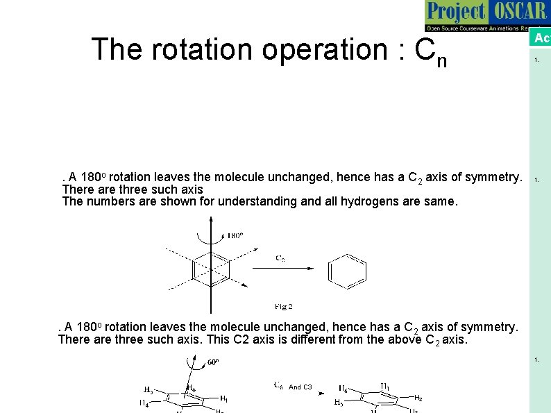The rotation operation : Cn . A 180 o rotation leaves the molecule unchanged,
