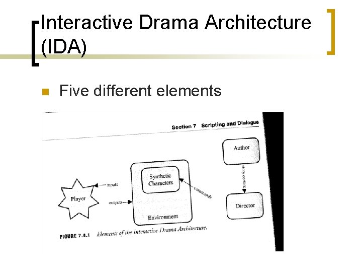 Interactive Drama Architecture (IDA) n Five different elements 
