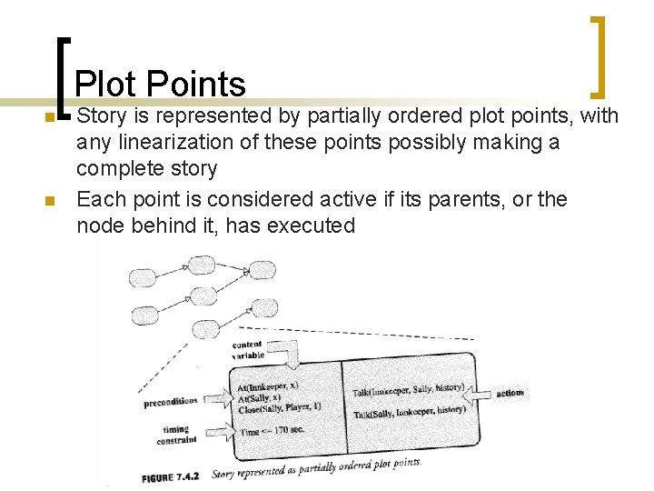 Plot Points n n Story is represented by partially ordered plot points, with any