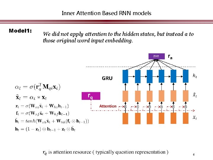 Inner Attention Based RNN models Model 1: We did not apply attention to the
