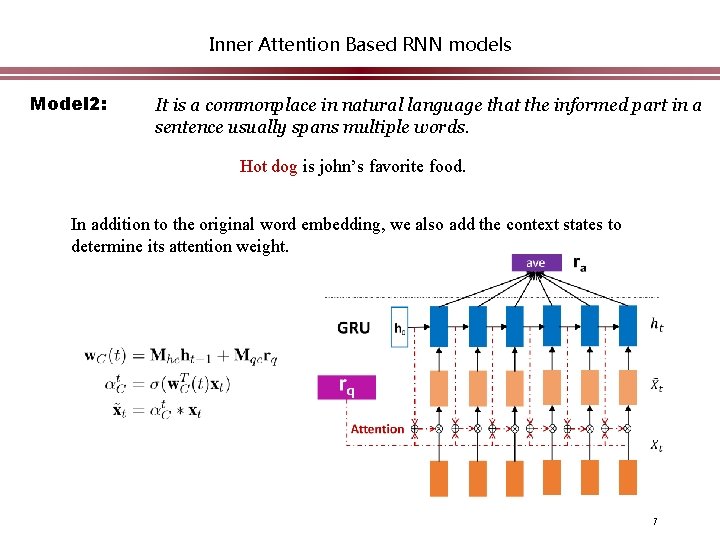 Inner Attention Based RNN models Model 2: It is a commonplace in natural language