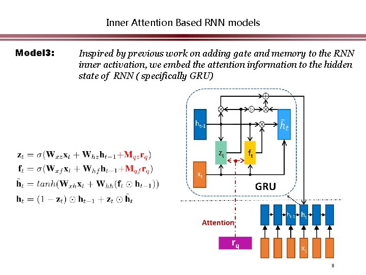 Inner Attention Based RNN models Model 3: Inspired by previous work on adding gate