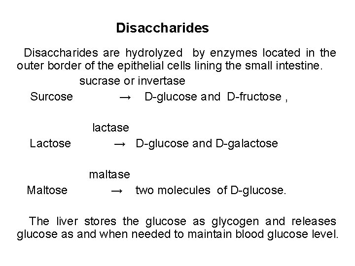 Disaccharides are hydrolyzed by enzymes located in the outer border of the epithelial cells