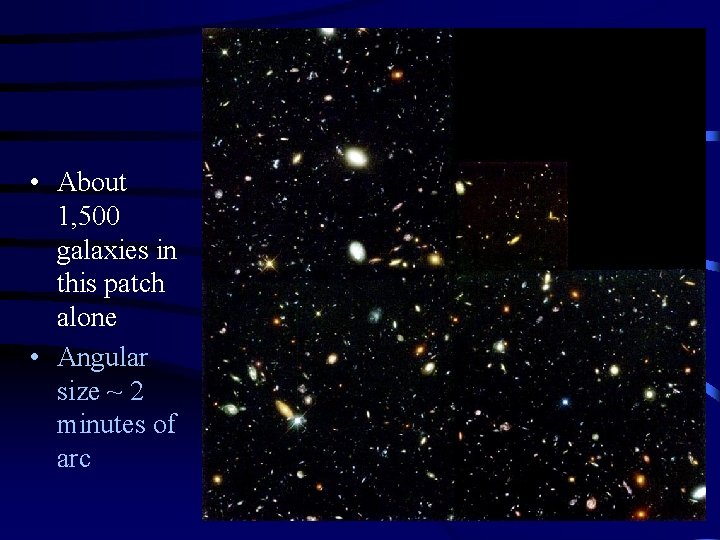  • About 1, 500 galaxies in this patch alone • Angular size ~