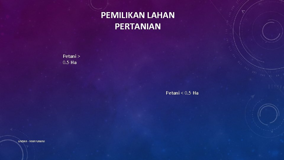 PEMILIKAN LAHAN PERTANIAN Petani > 0. 5 Ha Petani < 0. 5 Ha UNDAR