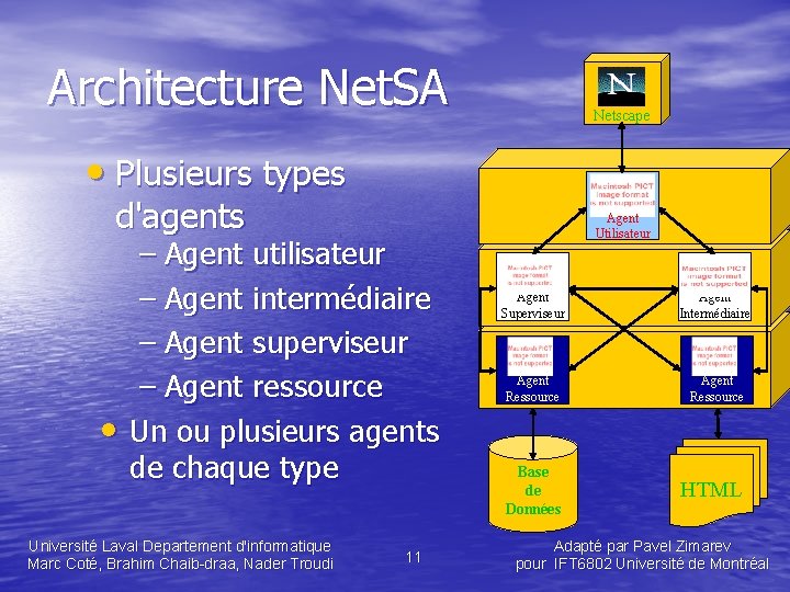 Architecture Net. SA Netscape • Plusieurs types d'agents – Agent utilisateur – Agent intermédiaire