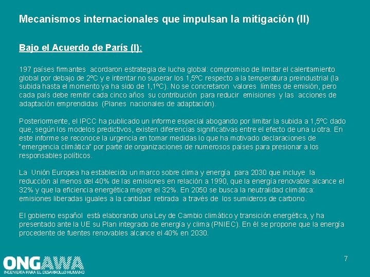 Mecanismos internacionales que impulsan la mitigación (II) Bajo el Acuerdo de París (I): 197