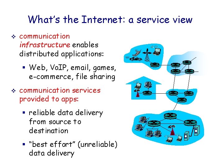 What’s the Internet: a service view v communication infrastructure enables distributed applications: § Web,