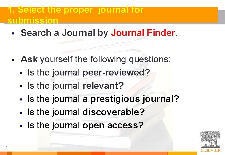 1. Select the proper journal for submission § Search a Journal by Journal Finder.