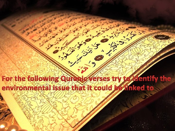 For the following Quranic verses try to identify the environmental issue that it could