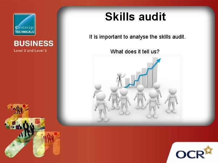 Skills audit It is important to analyse the skills audit. What does it tell