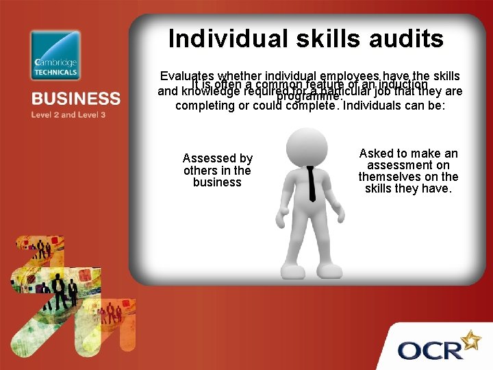 Individual skills audits Evaluates whether individual employees have the skills It is often a